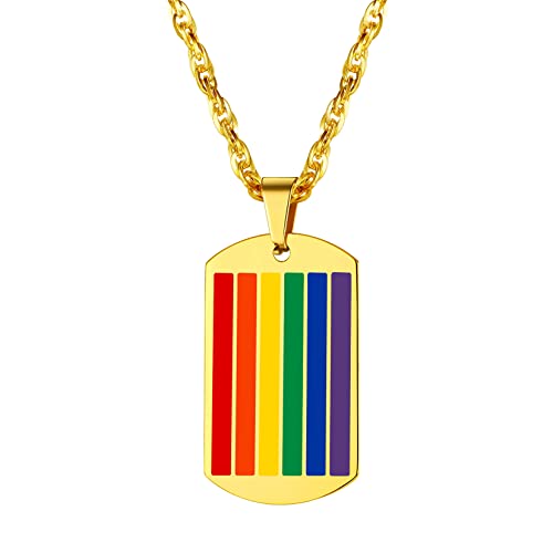 Suplight Halskette 18k vergoldet Dog Tag Anhänger mit LGBT Pride Regenbogen Emaille Homosexuell Modeschmuck + 55cm Singapurkette für Männer Frauen Unisex von Suplight