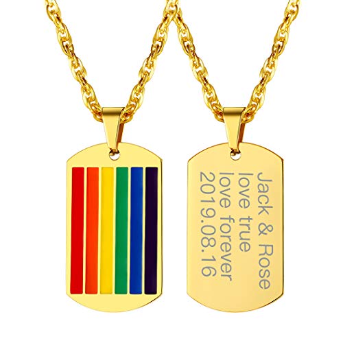 Suplight Halskette 18k vergoldet personalisiert Dog Tag Anhänger mit LGBT Pride Regenbogen Emaille Homosexuell Modeschmuck + 55cm Singapurkette für Männer Frauen Unisex von Suplight