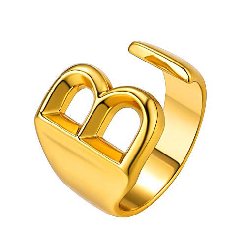 Suplight Offener Ring Buchstaben B Damen Herren goldfarben Modeschmuck 18k Vergoldet verstellbar Initiale Statement Ring Hip Hop Rock Stil Anfangsbuchstaben Ring Accessoire von Suplight