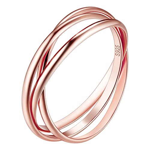 Suplight Wickelring Silber 925 Damen 3er Ring Dreifach Dreierring Trinity Ring Größe 18,1mm rosegold von Suplight