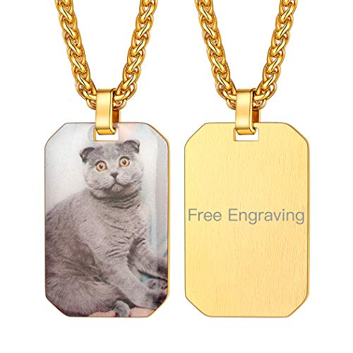 Suplight personalisiert Foto Anhänger Halskette 18K Vergoldet Achteck Hundemarke Dog Tag mit Bild Text Gravur Damen Herren einzigartiger Modeschmuck tolles Vatertag von Suplight