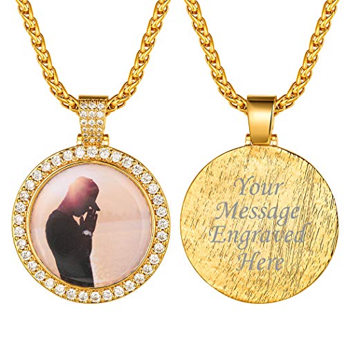 Suplight personalisiert Foto Kette 18k vergoldet Runde Anhänger mit Bild Text Gravur + 61cm verstellbare Weizenkette einzigartiger Modeschmuck Accessoire für Vater Ehemann Sohn von Suplight