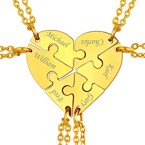 Suplight personalisiert Herz Puzzle Kette 18k vergoldet 6 pcs Puzzle-Teile Namen Gravur Anhänger Halskette Damen Mädchen Modeschmuck für Freundschaft Familien von Suplight