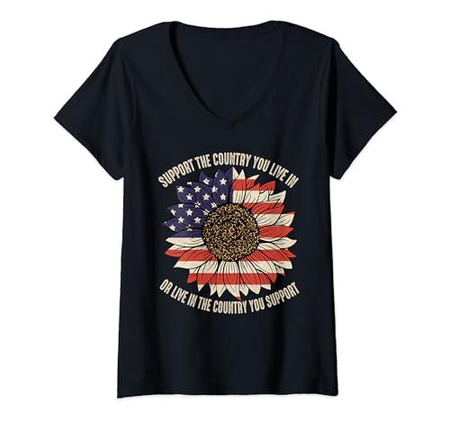 Damen Support The Country You Live In Or Live In Where You Support T-Shirt mit V-Ausschnitt von Support The Country You Live In 4th of July USA Co
