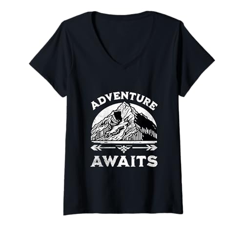Damen Das Abenteuer erwartet Lustiges Bergcamping-Abenteuer, Wanderer, Herren T-Shirt mit V-Ausschnitt Damen Das Abenteuer erwartet Lustiges Bergcamping-Abenteuer, Wanderer, Herren T-Shirt mit V-Ausschnitt von Support USA National Parks Conservation Apparel
