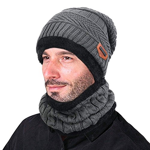 Malaxlx Wintermütze Strickmütze Winter Beanie Mütze und Warme Schal Set mit Fleecefutter für Damen und Herren von Malaxlx