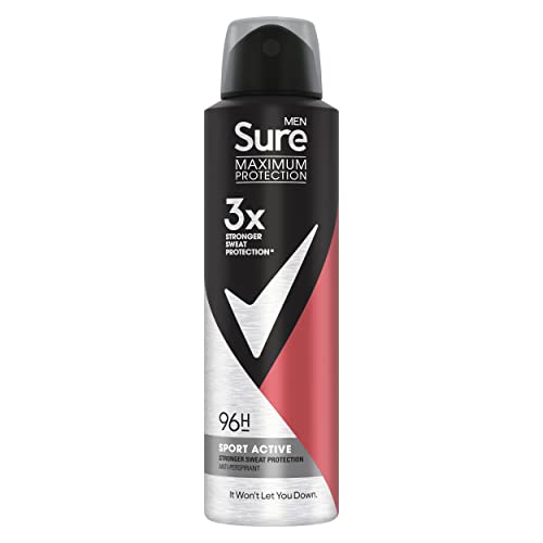 Sure Men Maximum Protection Sport Active Anti-Transpirant Deospray mit 3x stärker* Schweißschutz Anti-Transpirant Deodorant Aerosol 96h Schutz gegen Schweiß und Geruch 6 x 150 ml von Sure