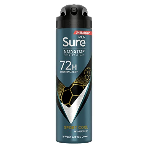 Sure Men Sport Cool Nonstop Protection MotionSense Technology Anti-Transpirant Deo Spray Anti-Transpirant Deo Aerosol 72h Schutz vor Schweiß und Geruch 1 x 150 ml von Sure