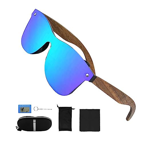 Surplex Retro Holz Polarisierte Sonnenbrille Herren Damen UV400 Schutz, blau von Surplex