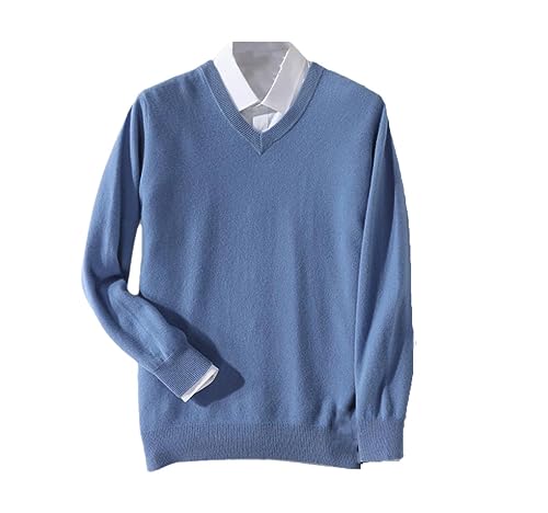 Suvoiier Männer Kaschmir Pullover Männer Pullover Herbst Winter Warme Klassische V-Ausschnitt Pullover Männlich Jumper Jersey Männer Pullover Blue L von Suvoiier