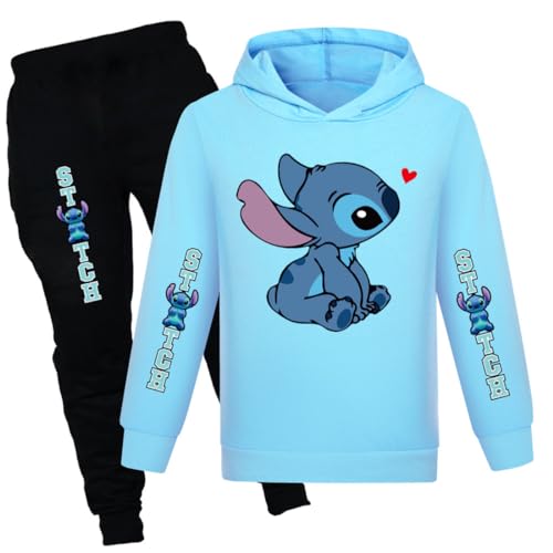 Mädchen Cartoon Hoodie Set Kinder Prinzessin Kapuzenpullover Sweatshirt Casual Langarm Kleidung Anzug für 4-13 Jahre (DE/NL/SE/PL, Alter, 11 Jahre, 12 Jahre, Regular, Sky Blue) von Suyaluoi