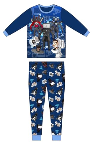 Suyaluoi Jungen Skibidi Toilette G-Mann 3D Druck Pyjama Schwarz Blau Sets Kinder Casual Outfits Nachtwäsche Pyjamas 2-teilig (DE/NL/SE/PL, Alter, 12 Jahre, Regular, blau) von Suyaluoi