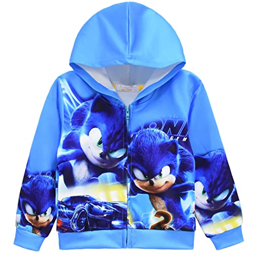 The Hedgehog 2 Kinder Spiel 3D Print Knuckles Zip Sweatshirt Baby Jungen Jacke Tasche Pullover Blau Kapuzenpullover 3-10 Jahre von Suyaluoi