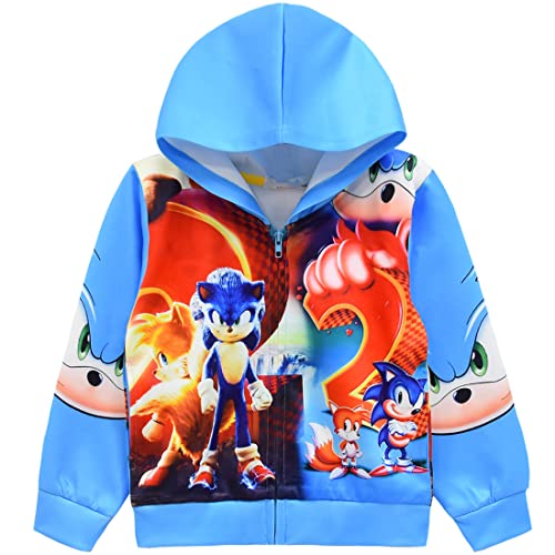 The Hedgehog 2 Kinder Spiel 3D Print Knuckles Zip Sweatshirt Baby Jungen Jacke Tasche Pullover Blau Kapuzenpullover 3-10 Jahre von Suyaluoi