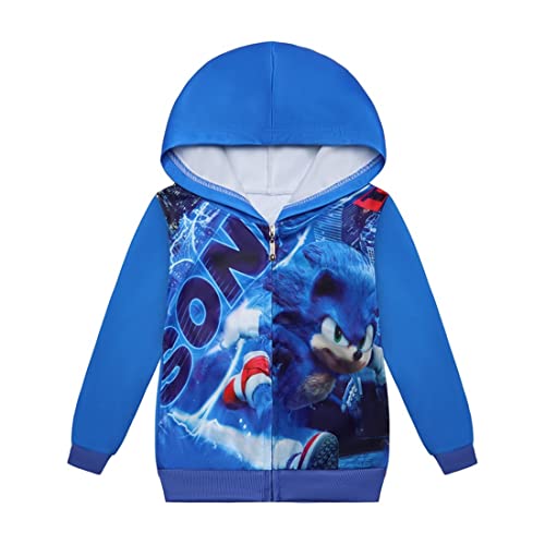 The Hedgehog 2 Kinder Spiel 3D Print Knuckles Zip Sweatshirt Baby Jungen Jacke Tasche Pullover Blau Kapuzenpullover 3-10 Jahre von Suyaluoi