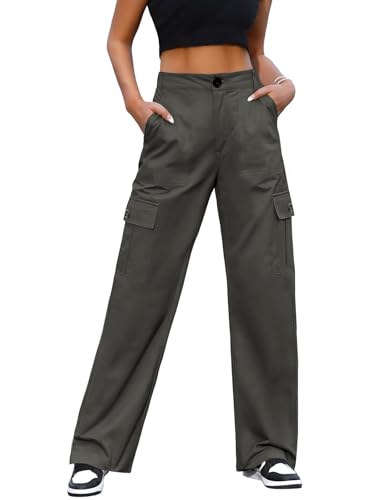 Svanco Cargohose Damen Baggy Y2K Cargo Hose High Waist Stretch Hose Weites Bein Wanderhose mit 6 Taschen Baumwolle Jogginghose Lang Outdoorhose von Svanco