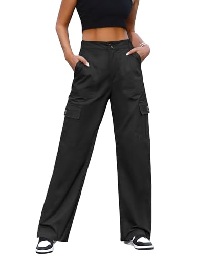 Svanco Cargohose Damen Baggy Y2K Cargo Hose High Waist Stretch Hose Weites Bein Wanderhose mit 6 Taschen Baumwolle Jogginghose Lang Outdoorhose von Svanco