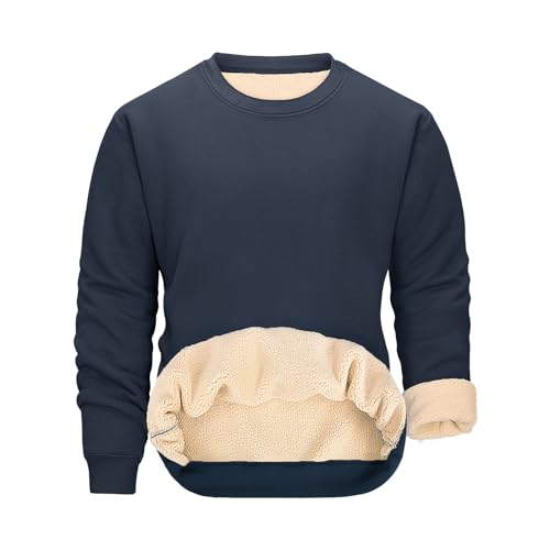 Svanco Fleece Pullover Herren Crewneck Winter Basic Sweatshirt Unifarben Pulli Warm Gefüttert Outdoorshirts mit Dicke Baumwolle Langarm Winterpullover Casual von Svanco