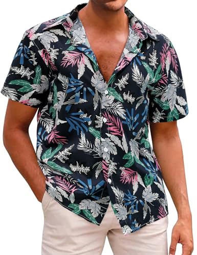 Svanco Hawaii Hemd Männer Kurzarm Hawaiihemd Herren Leichtes Sommerhemd Baumwolle Blumen Freizeithemd Urlaub Strand Shirts mit Taschen von Svanco