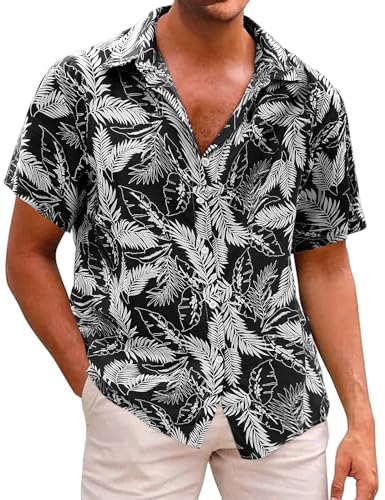 Svanco Hawaii Hemd Männer Kurzarm Hawaiihemd Herren Leichtes Sommerhemd Baumwolle Blumen Freizeithemd Urlaub Strand Shirts mit Taschen von Svanco