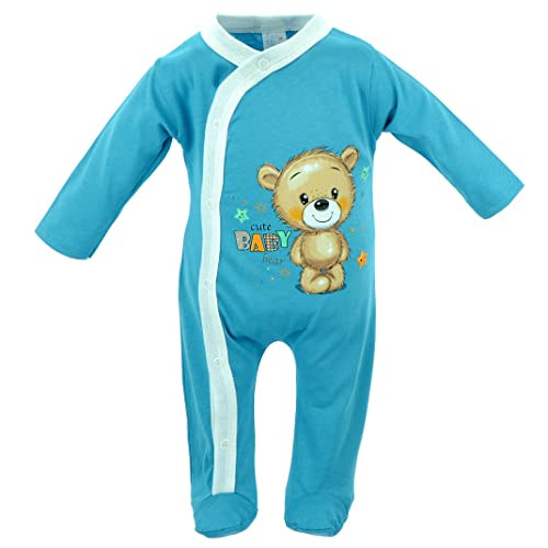 Baby Strampler | Jungen | Langarm | 100% Baumwolle | Overall | Spielanzug | Einteiler | Spielanzug | Body | Strampelanzug | Babykleidung | Spieler (68, Weiß Blau Bär) von Svetli