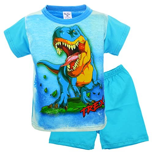 Svetli Kinder Junge Pyjama | 100% Baumwolle | Kurzarm | Nachtwäsche | Pyjama Set | Schlafanzug | Dinosaurier | Dinosauriermuster | Blau (98-3 Jahre, Minze) von Svetli