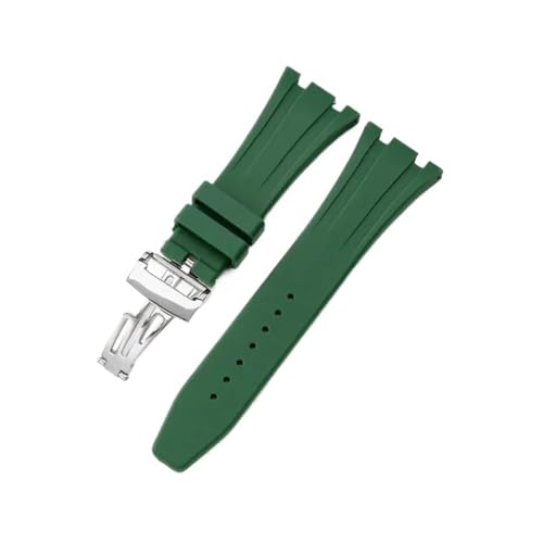 Passend for Seiko Ap Royal Oak Uhrenarmband, Silikon, Orange, Grün, Blau, 15400/26331/15500, wasserdicht, for Herren und Damen, Gummi, 27 mm, 28 mm (Color : Army Green-Steel-Z1, Size : 26mm) von Svincoter