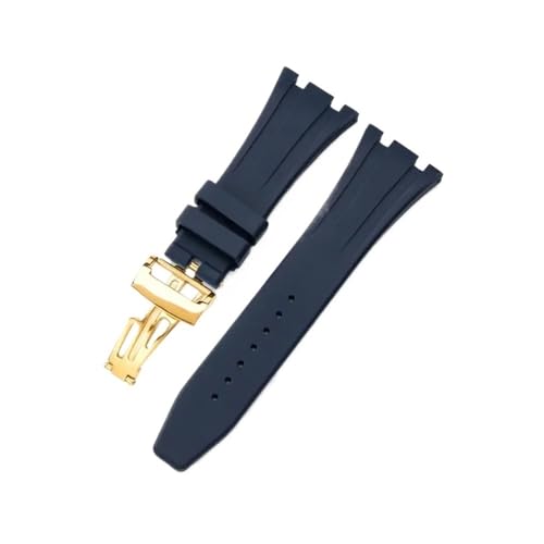 Passend for Seiko Ap Royal Oak Uhrenarmband, Silikon, Orange, Grün, Blau, 15400/26331/15500, wasserdicht, for Herren und Damen, Gummi, 27 mm, 28 mm (Color : Blue-Golden-Z1, Size : 26mm) von Svincoter