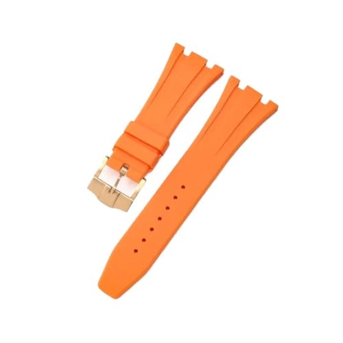 Passend for Seiko Ap Royal Oak Uhrenarmband, Silikon, Orange, Grün, Blau, 15400/26331/15500, wasserdicht, for Herren und Damen, Gummi, 27 mm, 28 mm (Color : Orange-Golden-K13, Size : 26mm) von Svincoter