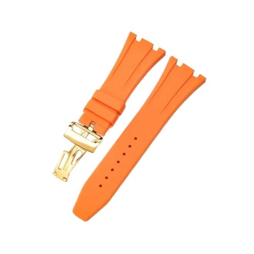 Passend for Seiko Ap Royal Oak Uhrenarmband, Silikon, Orange, Grün, Blau, 15400/26331/15500, wasserdicht, for Herren und Damen, Gummi, 27 mm, 28 mm (Color : Orange-Golden-Z1, Size : 26mm) von Svincoter