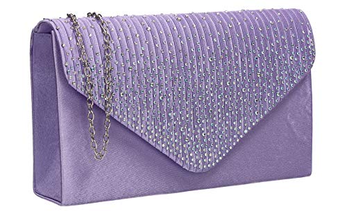 SwankySwans Damen Clutch im Umschlag-Stil mit Strasssteinen, Flieder, Einheitsgröße von SwankySwans