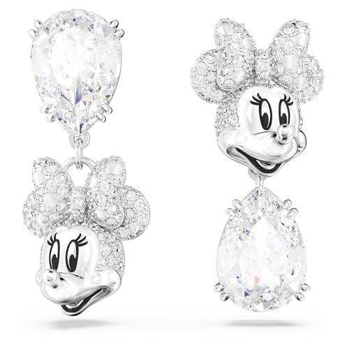 Swarovski Disney Minnie Mouse Drop-Ohrhänger, Weiße und Rhodinierte Damenohrringe mit Strahlenden Swarovski Kristallen von Swarovski