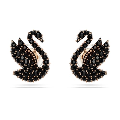 Swarovski Swan Ohrstecker, Schwan, Schwarz, Roségold-Legierungsschicht von Swarovski