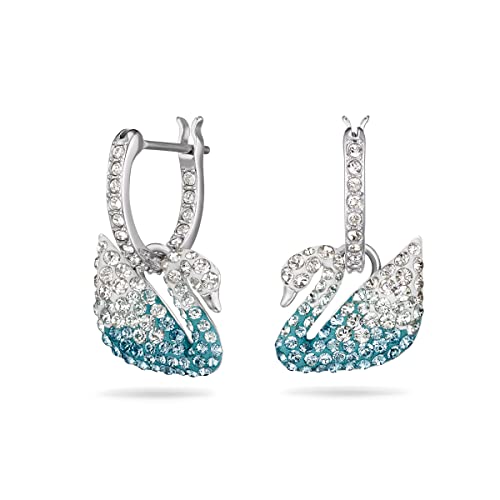 Swarovski Iconic Swan Ohrringe, Rhodinierte Kreolen mit Funkelndem Schwan-Anhänger von Swarovski