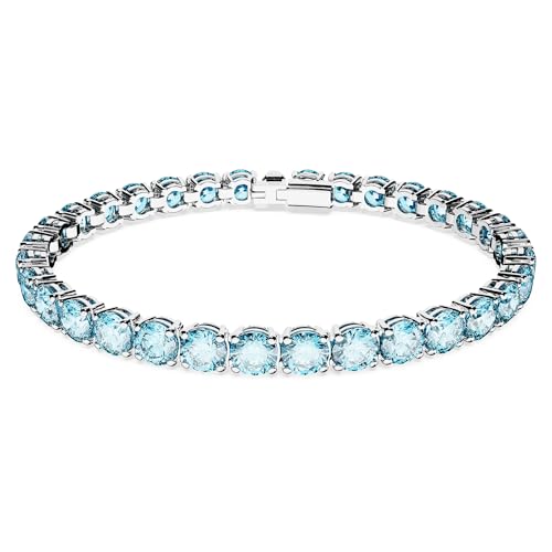 Swarovski Matrix Tennis Armband, Rhodiniertes Damenarmband mit Strahlenden, Blauen Swarovski Kristallen von Swarovski