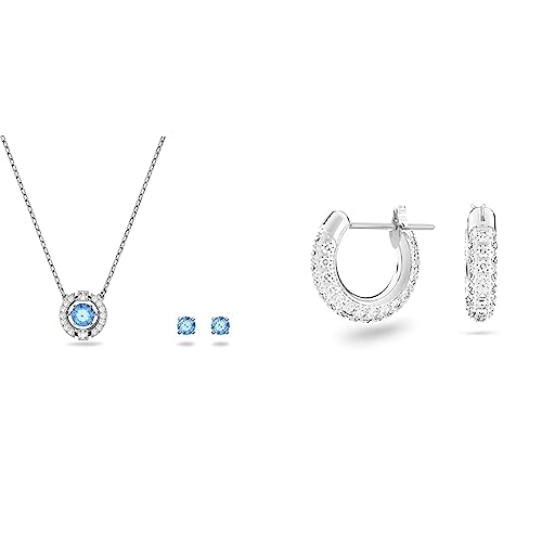 Swarovski Sparkling Dance Set, Rund, Blau, Rhodiniert & Stone Kreolen, Klein, Weiß, Rhodiniert von Swarovski