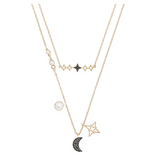 Swarovski Symbolic Halskette im Lagenlook, Set (2), Mond und Stern, Schwarz, Roségold-Legierungsschicht von Swarovski