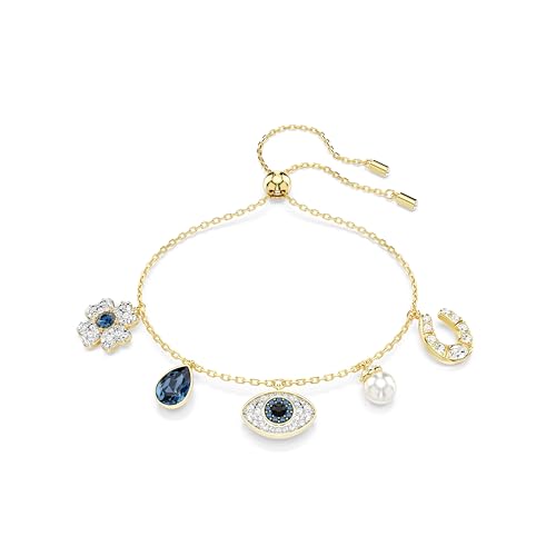 Swarovski Symbolica Armband, Glücksklee, „Evil Eye“ und Hufeisen, Blau, Goldlegierungsschicht von Swarovski