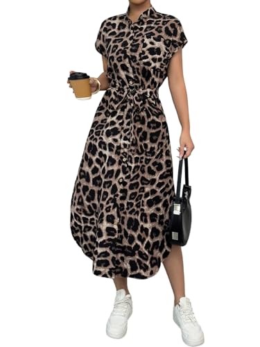 SweatyRocks Blusenkleid Damen Sommer Lang Leo Kleid Maxikleider Sommerkleid Shirtkleid Mit Taschen Business Outfit Leoparden Kleider Mit Knöpfen Leo XL SweatyRocks Blusenkleid Damen Sommer Lang Leo Kleid Maxikleider Sommerkleid Shirtkleid Mit Taschen Business Outfit Leoparden Kleider Mit Knöpfen Leo XL von SweatyRocks