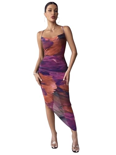 SweatyRocks Damen Batik Midikleid Spaghettiträger Sommerkleid Rückenfrei Partykleid Asymmetrisch Bodycon Urlaubkleid mit Kreuzgurt Violett XL SweatyRocks Damen Batik Midikleid Spaghettiträger Sommerkleid Rückenfrei Partykleid Asymmetrisch Bodycon Urlaubkleid mit Kreuzgurt Violett XL von SweatyRocks