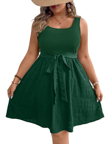 SweatyRocks Damen Curvy Kleid Große Größen Kurze Kleider Ärmelloses Sommerkleid Knielang Trägerkleid A Linie Damenkleider mit Gürtel Plus Size Freizeitkleid Dunkelgrün 4XL SweatyRocks Damen Curvy Kleid Große Größen Kurze Kleider Ärmelloses Sommerkleid Knielang Trägerkleid A Linie Damenkleider mit Gürtel Plus Size Freizeitkleid Dunkelgrün 4XL von SweatyRocks