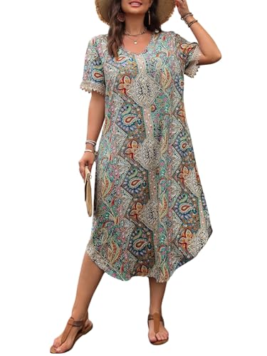 SweatyRocks Damen Curvy Tunika Kleid Sommerkleid Große Größen Kleider Bohokleid Midikleid Strandkleid Freizeitkleid mit Paisleymuster Beige 3XL SweatyRocks Damen Curvy Tunika Kleid Sommerkleid Große Größen Kleider Bohokleid Midikleid Strandkleid Freizeitkleid mit Paisleymuster Beige 3XL von SweatyRocks