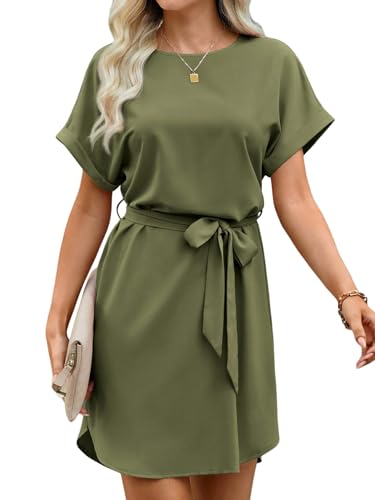 SweatyRocks Damen Kleid Elegant Sommerkleid Kurzarm Tunika Kleider mit Gürtel Sommer Kurzer Blusenkleid Boho Fledermausärmel Freizeitkleid Armeegrün M SweatyRocks Damen Kleid Elegant Sommerkleid Kurzarm Tunika Kleider mit Gürtel Sommer Kurzer Blusenkleid Boho Fledermausärmel Freizeitkleid Armeegrün M von SweatyRocks
