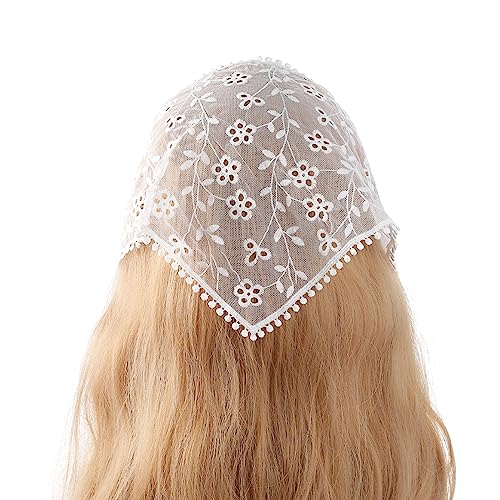 Sweet Girls Lace Bandana Sheer Hair Kerchief Tie Back Headwrap Flower Pattern Breathable Turban for Girls Photo Props Lace Halstuch For Women von Sweeaau