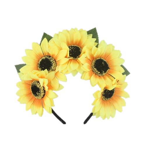 Temperament Blume Stirnband ethnische Haarreifen Mädchen Frau Karneval Party Kopfbedeckung mit realistischer Sonnenblume Blume Stirnband Blume Blume Erwachsene Blume Stirnband von Sweeaau