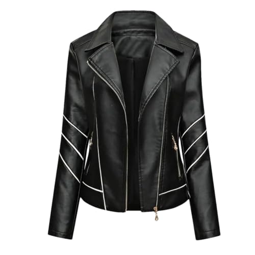 Sweejim Damen-Motorrad-Lederjacke für Frühling, Herbst, Damenmantel, Bikerjacke, Schwarz , 48 Sweejim Damen-Motorrad-Lederjacke für Frühling, Herbst, Damenmantel, Bikerjacke, Schwarz , 48 von Sweejim
