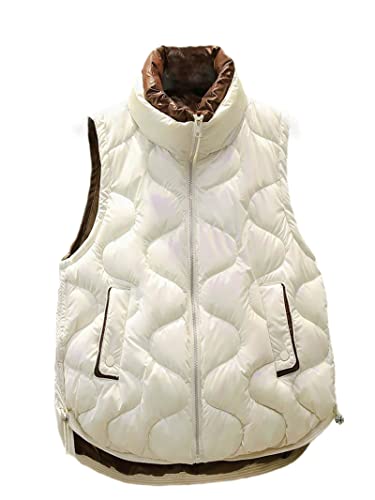 Warme Damen-Daunen-Baumwoll-Weste Mantel Winter Damen Casual Kordelzug Weste Ärmellos Kurze Weste Jacke, beige, 38 von Sweejim