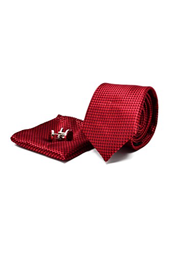 Sweet Leaf Krawatte Set mit Dunkelrot Krawatte, Einstecktuch und Manschettenknöpfe für Herren - 100% Seide - Klassisch, Elegant und Modern - (Geschenk, ideal für Männer zum Geburtstag, eine Hochzeit) von Sweet Leaf