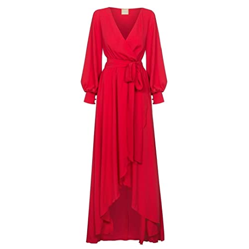 Swing Fashion Women's Irmina Damen Langes Elegantes Festliches Kleid | Partykleid | Abendkleid | Hochzeitskleider | Abschlussballkleid | Ballkleid | Maxikleid | Langarm | Rot | 42 (XL) von Swing Fashion