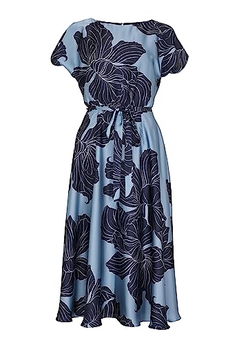 Midikleid aus Satin mit Blumendruck, Größe:40, Farbe:Rainy Blue/Navy von Swing